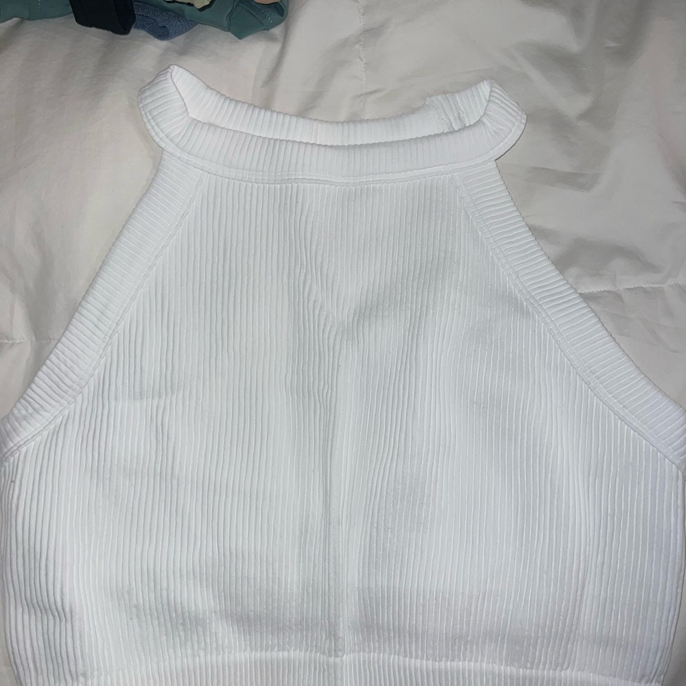White Ribbed Sleeveless Top